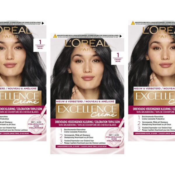 L’Oreal Haarverf – Excellence Creme nr. 1 Zwart  3X
