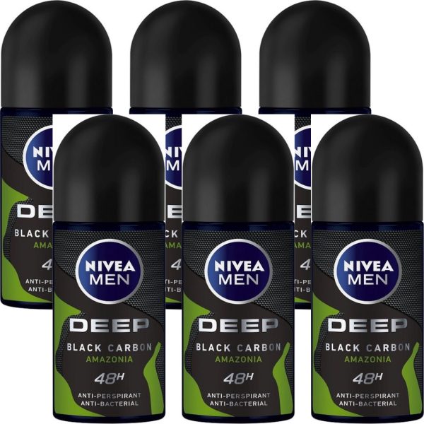 Nivea Deo Roll-on Men – Deep Black Carbon Amazonia (6 stuks)