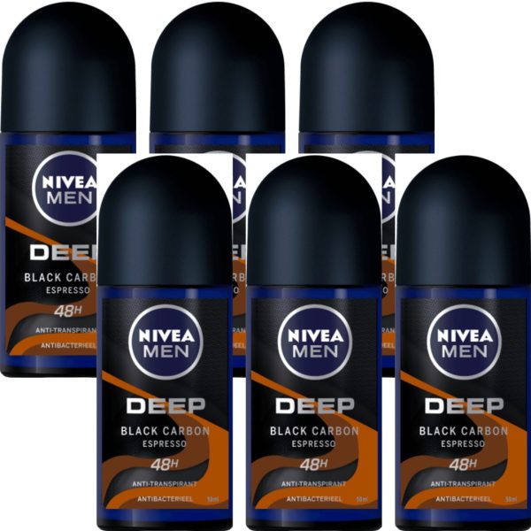 Nivea Deo Roll-on Men – Deep Black Carbon Espresso (6 stuks)