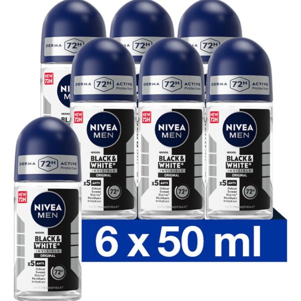 Nivea Deo Roll-on Men – Invisible Black & White Original (6 stuks)