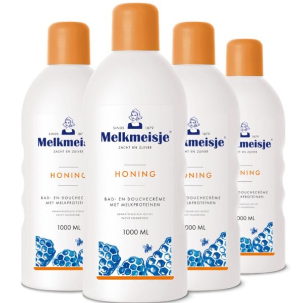 Melkmeisje Bad & Douche – Honing 1000 ml (4 stuks)