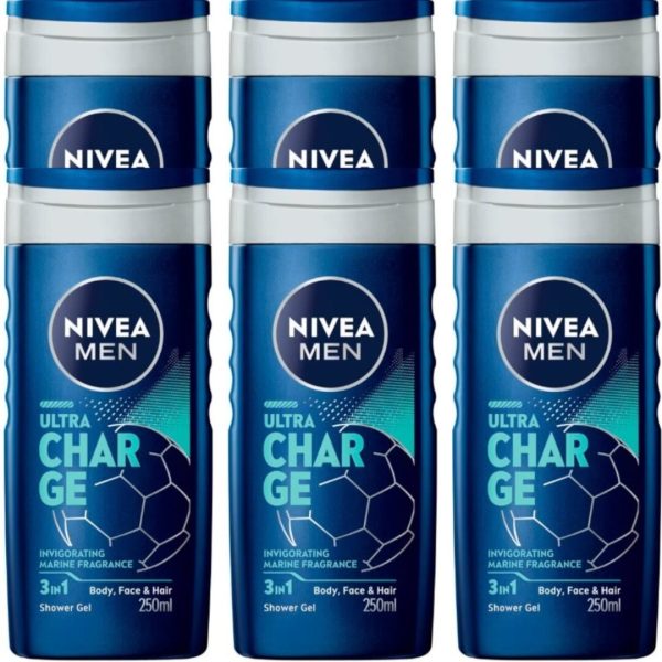 Nivea Douchegel Men – Ultra Charge 250 ml (6 stuks)