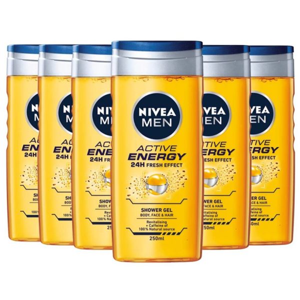 Nivea Douchegel Men – Active Energy 250 ml (6 stuks)