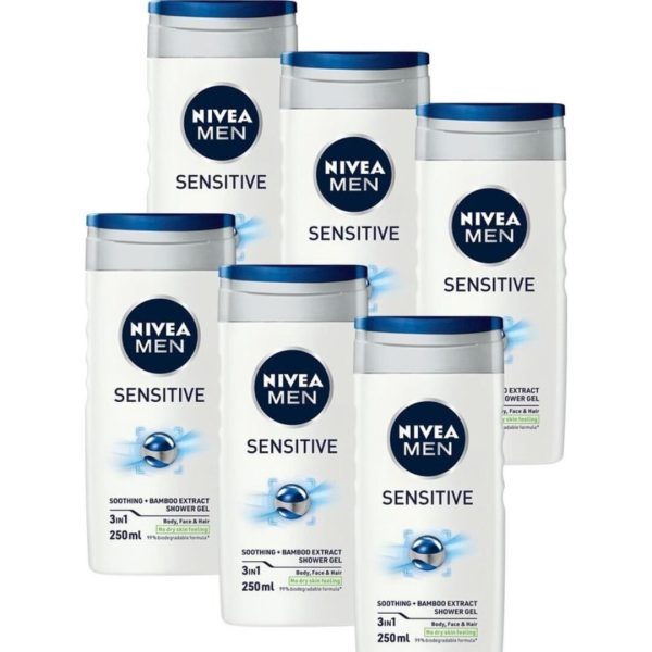 Nivea Douchegel Men – Sensitive 250 ml (6 stuks)