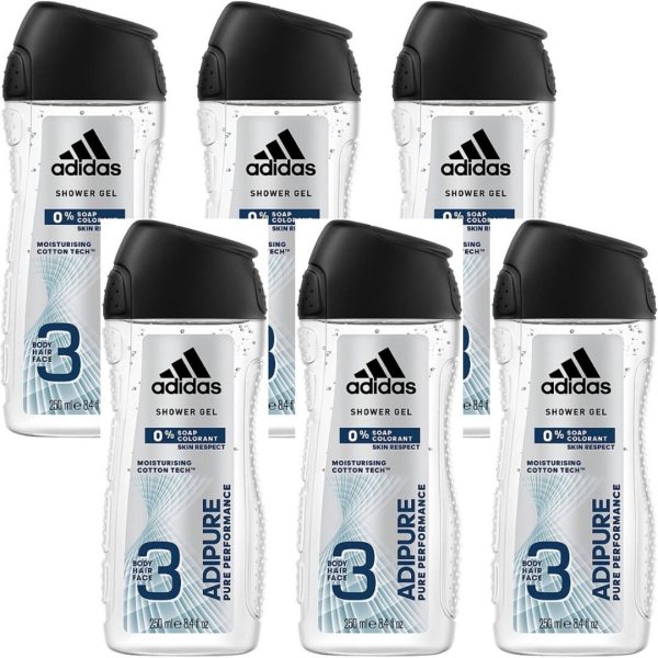 Adidas Douche & Shampoo Men – Adipure 250 ml (6 stuks)